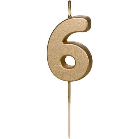 Bougie d'anniversaire, numéro 6, or, 5,5 cm (1/3)