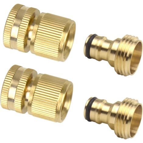 2 sets (4 pcs) Laiton rapide connecteur pour tuyau d'arrosage Tuyau d'arrosage Buse Connect Kit (1/4)