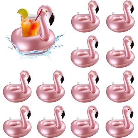 Porte Gobelet Piscine,Lot de 12 Porte-Boissons Piscine Gonflable,Porte Gobelets Gonflables,Flamant Porte-Boissons,Porte Gobelet Gonflable Piscine pour Beach Party Hawaii Summer Pool Party (1/4)
