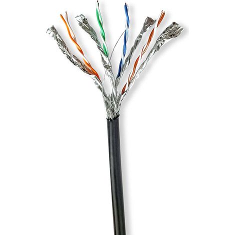 Reseau cable rouleau cat7 rigide sftp cuivre 1000 m dehors rond pe noir boite