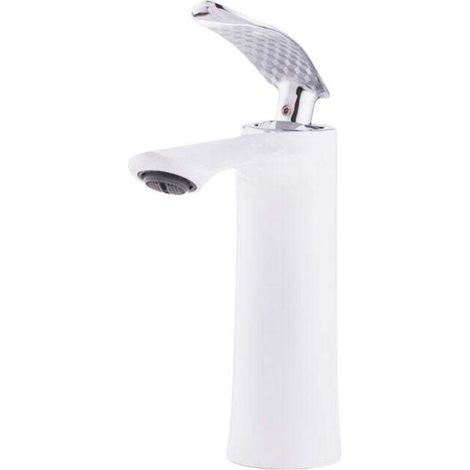 Robinet de lavabo en laiton / zinc, blanc, eau chaude-froide, tuyaux, bec bas, poignée unique [QLI-FA-7783] (1/4)