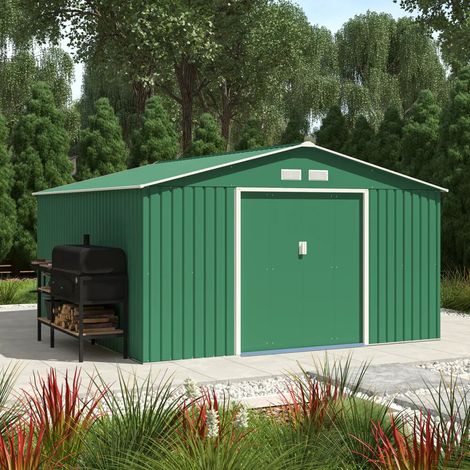 Casetta da giardino in acciaio zincato verde scuro 3 41x3 86x2 01 m 114 5kg 12 3 metri quadri (1/4)