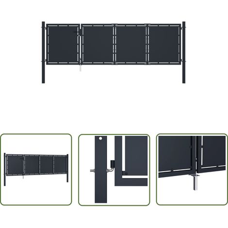 The Living Store Gartentor Stahl 350 x 100 cm Anthrazit - Gartentor - Stahltür - Zaunportal - Einfahrtstor - Sicherheitszaun (1/5)
