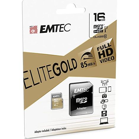 MEMORIA SD MICRO 16GB EMTEC ELITE GOLD 85MB/S SD + ADAPTER  CLASS 10 UHS1 U1  ECMSDM16GHC10GP