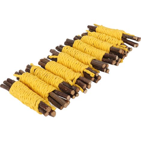 Lot de 10 bâtonnets à mâcher pour hamsters, branches de pommier et corde en papier tressé, jouets à mordiller en bois pour lapins, hamsters et chinchillas (jaune). (1/5)