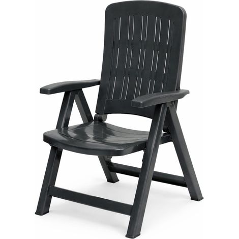 Poltrona pieghevole in plastica da giardino ANTRACITE - Misura 59x61x104 cm - Sedia per esterno reclinabile in 5 posizioni, multiposizione e regolabile (1/5)
