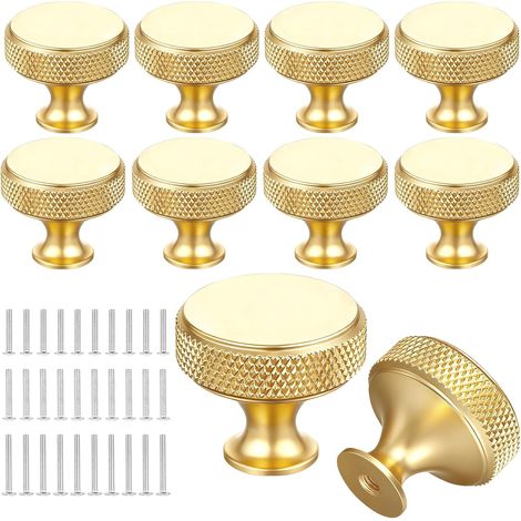 10 Pièces Boutons Porte avec Vis, Poignées Meubles Aluminium 30 mm, Poignée Armoires Vintage Ronde Dorée (1/5)