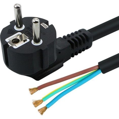CABLEPELADO Cable alimentación CEE7 Enchufe Schuko a bornes Sección 0.75mm² H05VV-F Apto para enchufes, regletas, Fuentes de alimentación, portalámparas Negro 1.50 Metros (1/4)