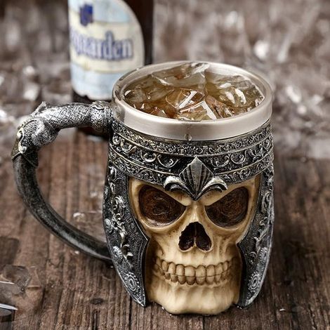 Tazza con motivo teschio, tazza da caffè con teschio, teschio medievale, tazza gotica con teschio, boccale da birra vichingo, tazza con teschio (1/5)