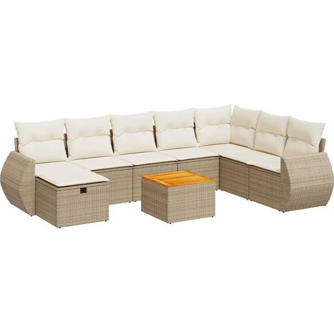 vidaXL Set Divano da Giardino 9 pz con Cuscini Beige in Polyrattan (1/5)