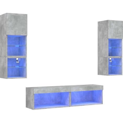 Maison Exclusive - 6-tlg. Wohnwand mit LED-Beleuchtung Betongrau (1/5)