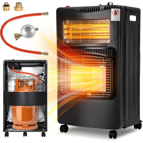 Randaco Chauffage gaz et électrique 2-en-1 4200/1200 W, céramique et quartz, ODS, 5 roulettes, 2 adaptateurs UE (1/5)