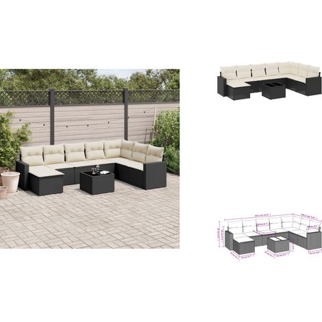 9-tlg. Garten-Sofagarnitur mit Kissen Schwarz Poly Rattan - Gartenmöbel Set - PE-Rattan Möbel - Outdoor Sofa - Esstisch - Lounge Set (1/3)