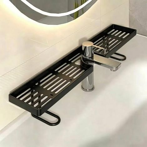 Étagère de rangement universelle pour salle de bain, support de drainage de cuisine, étagère de rangement pour robinet de salle de bain et toilettes (noir)