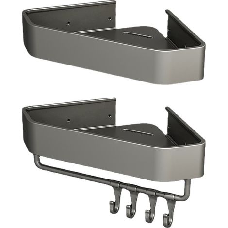 Étagère de salle de bain - Étagère d'angle en aluminium sans perçage-23.5x23.7×4.5CM, 2pcs (1/5)