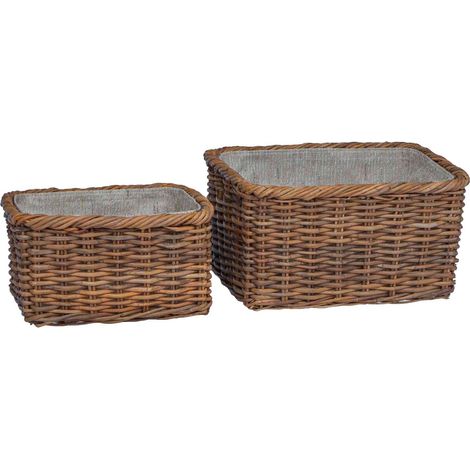 Firewood Basket 2 pcs Brown Lacak Rattan vidaXL