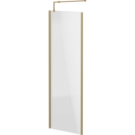 Colore 8mm Clear Glass Brushed Brass 1850mm x 700mm Walk In Shower Screen including Wall Channel with End Profile and Support Bar (1/5)
