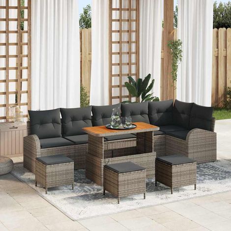 Garten-Sofa-Set mit Kissen mit Speicher mit Kissen 10 pcs Grau (1/5)