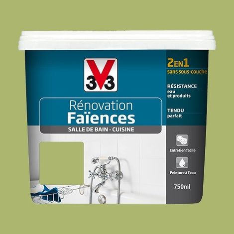 V33 – Peinture acrylique rénovation faïences satin 0,75 L – Résistante à l'eau – Application directe sur carrelage – Pour salle de bain et cuisine