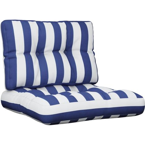 Coussins de palette lot de 2，Coussins d'extérieur rayures bleues/blanches tissu CFW987803