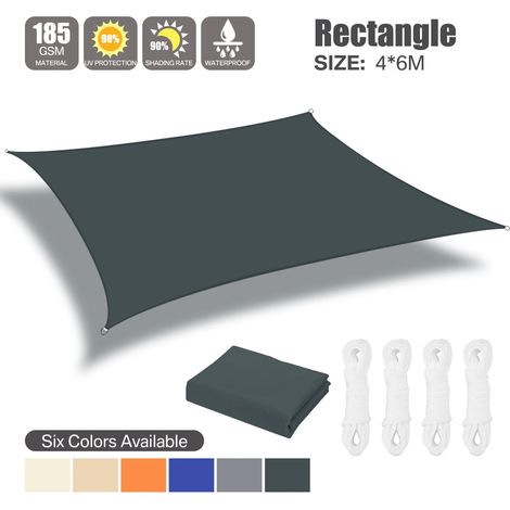 Auvent de jardin extérieur imperméable (gris foncé 4 x 6 m), protection solaire, blocage des UV à 98 % (1/5)
