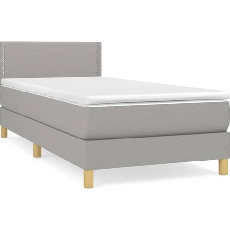 Lit simple  Lit adulte  Sommier à lattes de lit et matelas Gris clair 90x190 cm Tissu