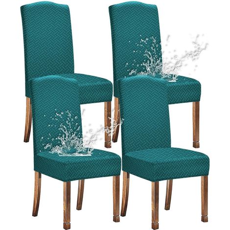 Esszimmerstuhlhussen 4er Set, wasserdicht, Jacquard-Muster, Pfauengrün (1/5)