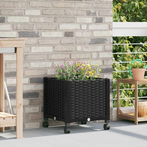 vidaXL Gartenpflanzer mit Rädern Schwarz 40 x 40 x 44 cm PP (1/5)