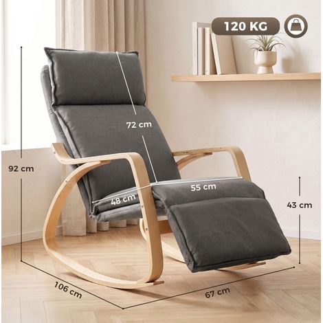 Mecedora de 67x106x92 cm con reposapiés de 5 posiciones, aspecto lino, para salón - gris oscuro (1/5)