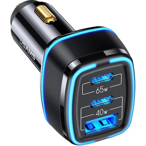 105 W USB-C-Autoladegerät, USB-Autoladegerät mit PD 65 W 20 W Dual USB-C-Anschlüsse & 20 W QC 3.0, Autoladegerät für iPhone 12 Pro/12, Samsung S20/S10/S9, Huawei LG iPad Laptop Tablet
