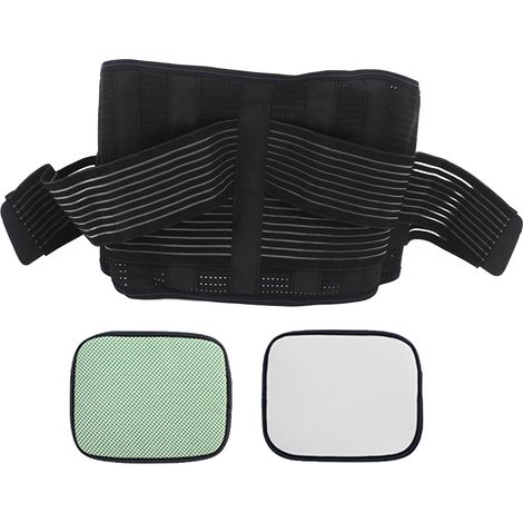 Sangle de soutien lombaire XL, ceinture de taille à double compression avec plaque d'acier et coussin chauffant, maille extensible confortable (1/5)