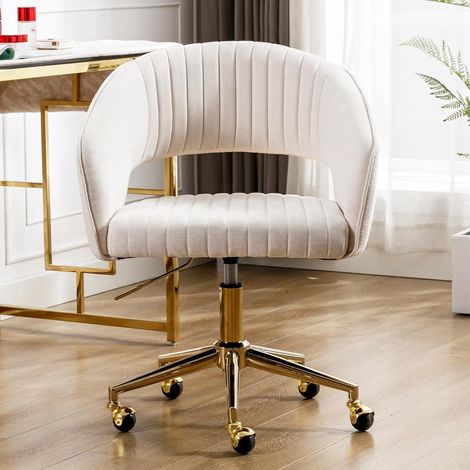 Verstellbarer Bürostuhl aus Chenille mit offener Rückenlehne, drehbar, beige (1/5)