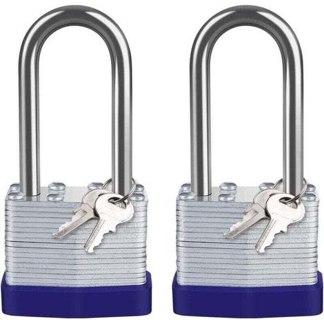 Enowelir Pack de 2 Cadenas de Sécurité Extérieur en Acier Laminé 40mm Étanches avec Longue Anse Haute Résistance (1/4)