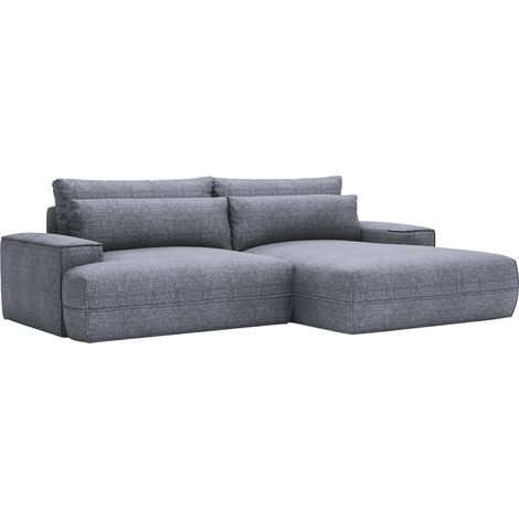 NOEMIA - Canapé d'angle convertible avec coffre en tissu gris clair - Angle droit (1/5)