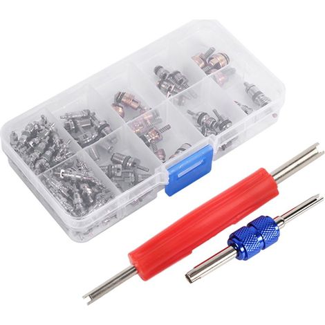 ,Assortiment de 102 pièces A/C R134a/R12, Kit d'outils pour noyaux de tige de Valve de pneu de réfrigération (1/5)