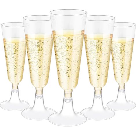 Coupe de Champagne, 25 Pièces Flute Champagne Plastique Reutilisable, Gobelet Verre a Biere Vin Cocktail pour Fêtes De Douche D'anniversaire Mariage Jardin - 150ml (1/5)