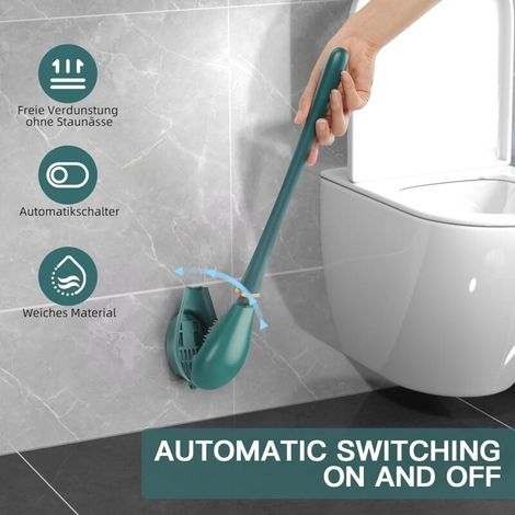 Brosse WC plate en silicone bleue, à suspendre, brosse WC flexible en silicone, brosse WC de salle de bain avec support à séchage rapide, murale, sans poinçonnage (1/4)