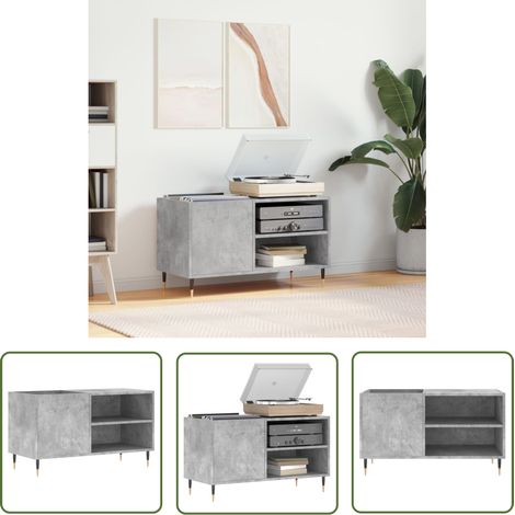 The Living Store Armoire à disques gris béton 85x38x48 cm bois d'ingénierie - Meuble À Disques - Armoire À Vinyle - Rangement Musique - Étagère Disque - Support Tourne-disque (1/5)