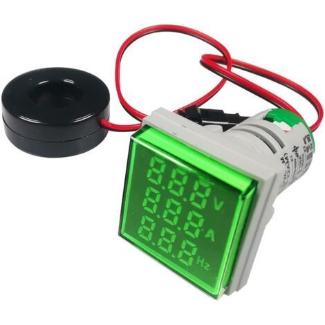 Frequency Meter, Voltmeter, Ammeter, Frequency Counter, 22mm AC 50-500V/0-100A/0-99Hz with 3 Digit LED Display, Multifunction Multimeter (Green, Square) (1/4)