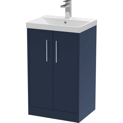 Hudson Reed Juno Satin Midnight Blue 500mm 2 Door Vanity Unit and Thin Edge Ceramic Basin - JNU2901D (1/5)