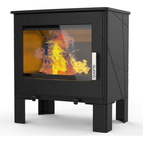 Supra – Poêle à bois 7,3 kW en fonte – Double combustion – Vision diagonale 53 cm – Évacuation des fumées arrière ou dessus – Flamme verte 7 étoiles (1/3)