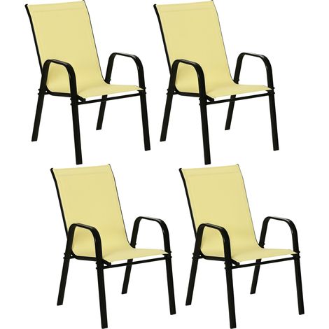 Set of Four Stackable Mesh Seat Chairs - Beige (1/5)