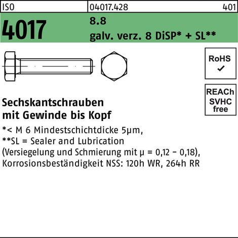 ISO 4017 Sechskantschraube 8.8 M 16 x 120 gal Zn 8 DiSP + SL gal ZnDi 25 Stk