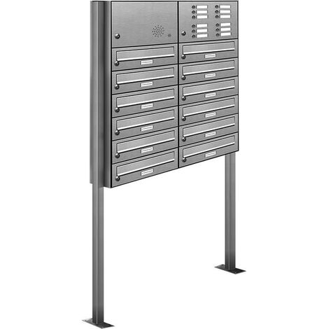 12er V2A Edelstahl Briefkasten Standanlage Freistehend mit Klingel (1/5)