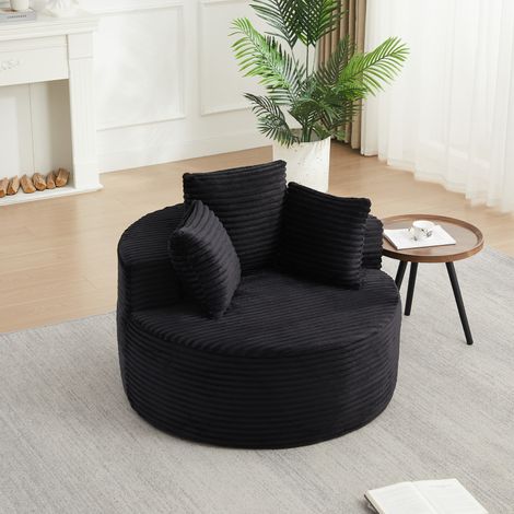 Fauteuil relax 110x110x82 cm en tissu côtelé noir, moderne avec 3 coussins pour salon FloraGrace (1/5)