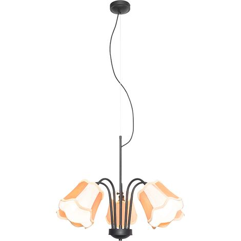 Klassische Hängelampe schwarz mit Lampenschirm gold 5-flammig - Nona