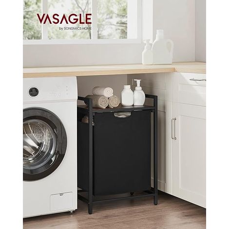 Vasagle – Panier à linge en tissu Oxford – Sac amovible et lavable – Cadre en métal – 65L – 50 x 33 x 72 cm – Marron rustique et noir