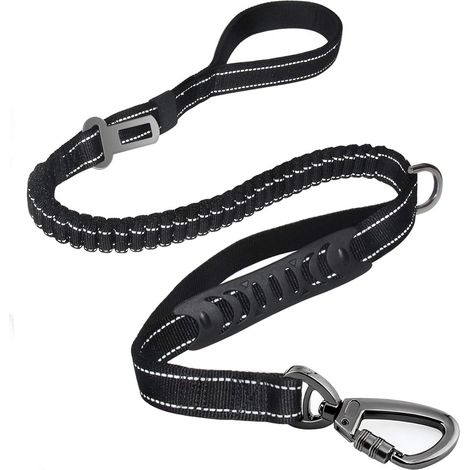 Laisse Robuste pour Chien de Grande Taille jusqu'à 68 kg, réfléchissante, Absorbant Les Chocs, Boucle de Ceinture de sécurité, 2 poignées rembourrées pour trafic (1/5)