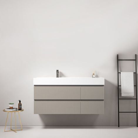 Mobile bagno sospeso cannettato 120 cm Grigio Cenere Lavabo a Sinistra in Resina Senza Specchio - Fiji Paint (1/4)