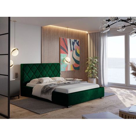Lit rembourré avec rangement 120x200 velours vert Taranto (1/5)